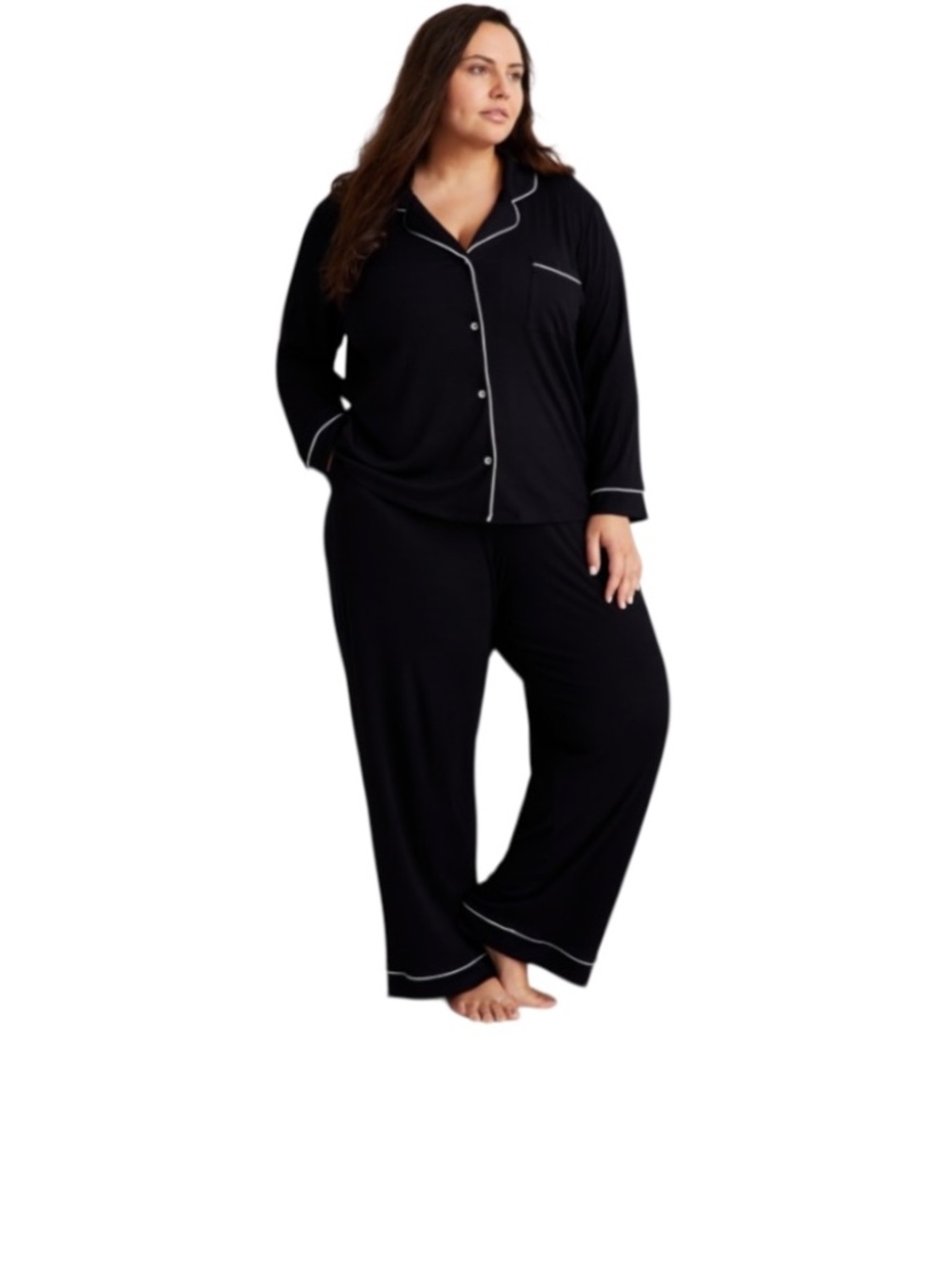 State of Day Women's 2-Pc. Ribbed Notched-Collar Pajama Set 2X Deep Black - NWT - Picture 2 of 3